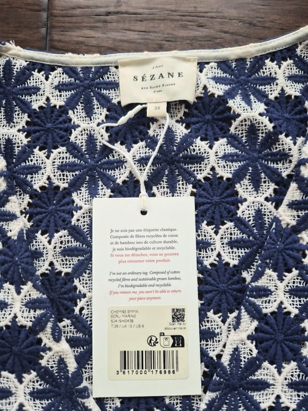 *NWT* [Sezane] Emma Embroidered Blouse, Size 38/6 - Picture 3 of 9